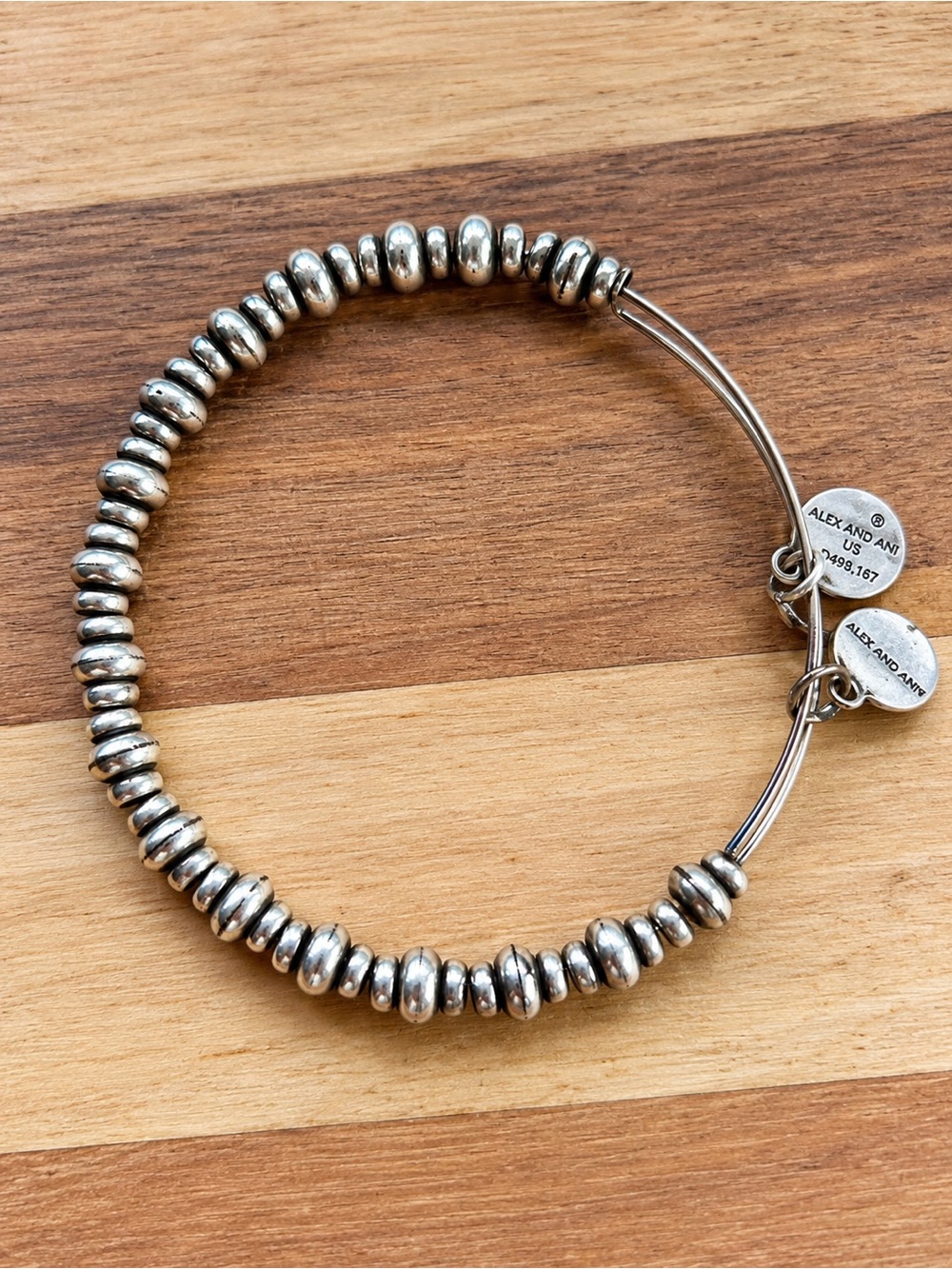 Alex and Ani American Flag Silver Tone Beaded Expandable Bangle Bracelet